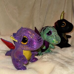 Lot of 3 Beanie Boos Dragons - Spectra, Cinder, and Grindal GUC